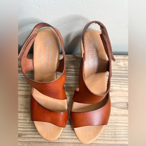 Eric Michael Leather Cutout Heel Platform Sandal 40 Spain 9.5 10 Brown Carmel - Picture 3 of 12